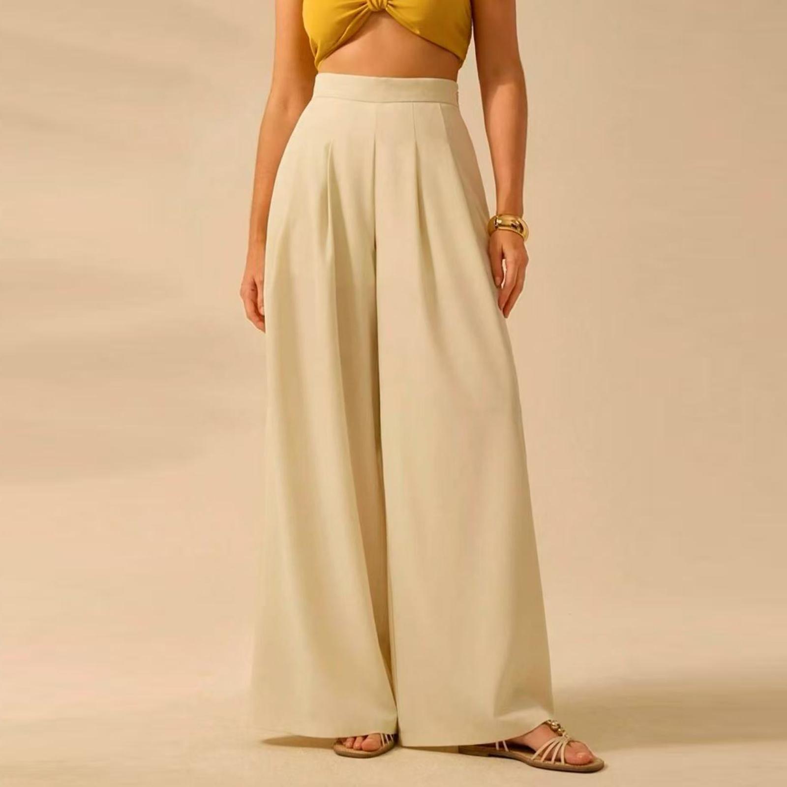 Ladies  Color Printed Casual Loose High Waisted Wide Leg Pants L