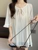 Blouses d'été grandes tailles pour femmes Style français Amincissantes Amples Manches Lanterne Chemise en Mousseline Hauts boutonnés T-shirts
