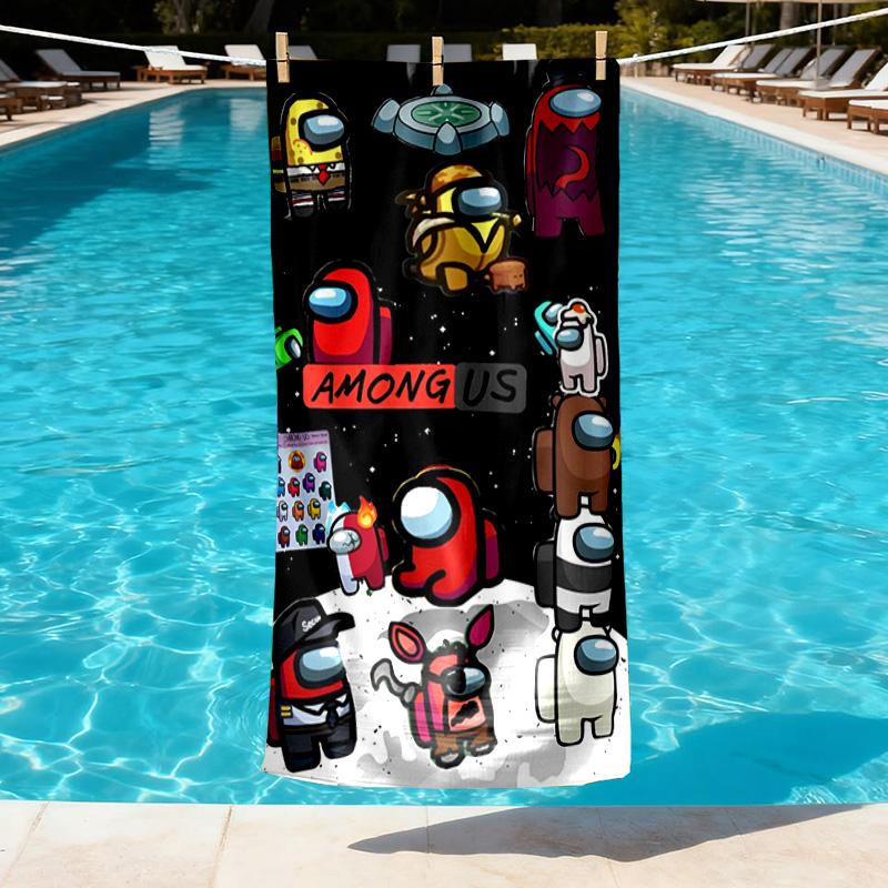 Among Us Print Beach Towel Design, Soft, Lightweight. for Home Bathroom, Spa, Pool, Yoga, Surfing, Camping, Gift for Family, Friend