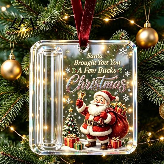 Christmas Party Gift Favors 3 Pcs Cash Ornament, Acrylic Money Holder for Cash, Clear Box Xmas Tree Hanging Decoration, Holiday Gifts Stocking