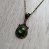 Gothic Bronze Green Stone Pendant Necklace