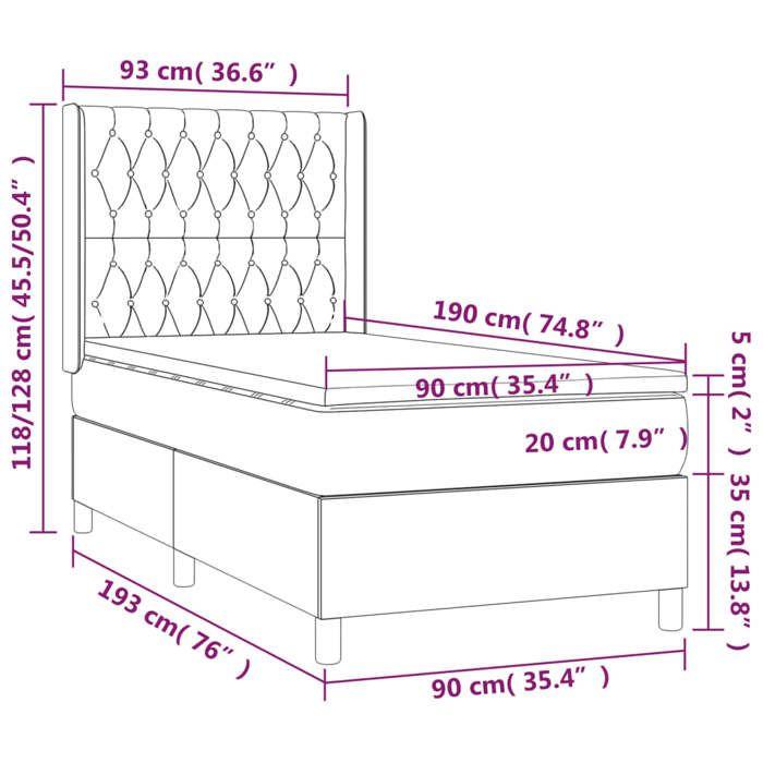 3132833 vidaXL Divan Bed with Mattress Black 90x190 Cm Velvet