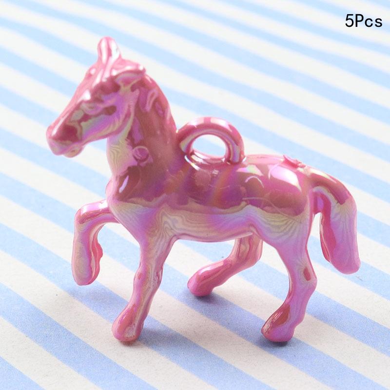 5 Stück Kawaii 3D Buntes Kleines Pferd Acryl Anhänger Halskette Ohrringe Schlüsselanhänger Ohrringe DIY Charms Schmuckzubehör