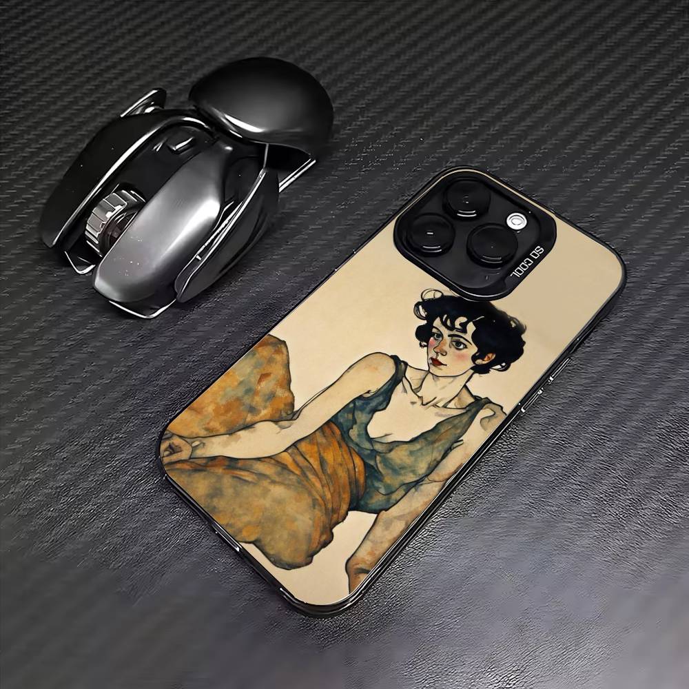 E-Egon S-Schiele Phone Case For iPhone 17, 16,15,14,13,12,11 Plus,Pro Max, Colorful Silver Funda Cover