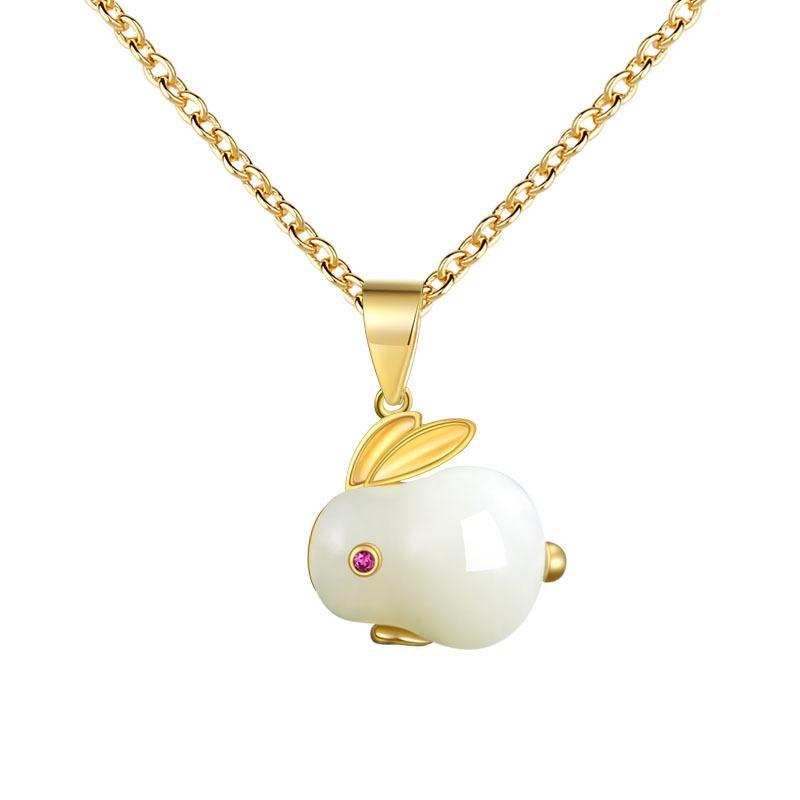 Jade Rabbit Necklace Female Guochao Retro Rabbit Pendant Birthday Zodiac Item Jewelry Premium Durable Quality Useful