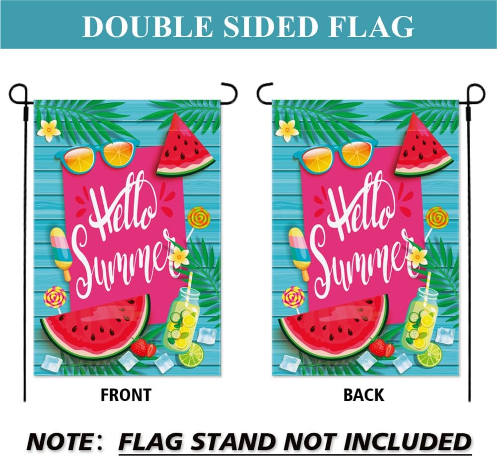 Hello Summer Watermelon Garden Flag 12.5 x 18 Inch Double Sided Yard Farmhouse Holiday Home Outdoor Decoration