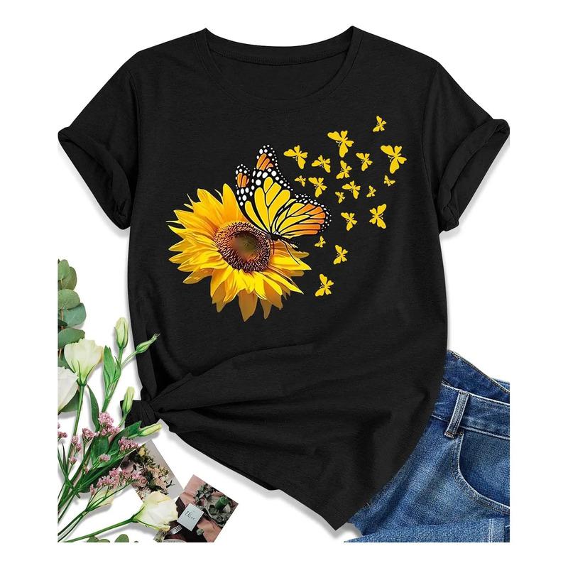 Camisetas Euow Con Estampado De Girasoles Para Mujer S