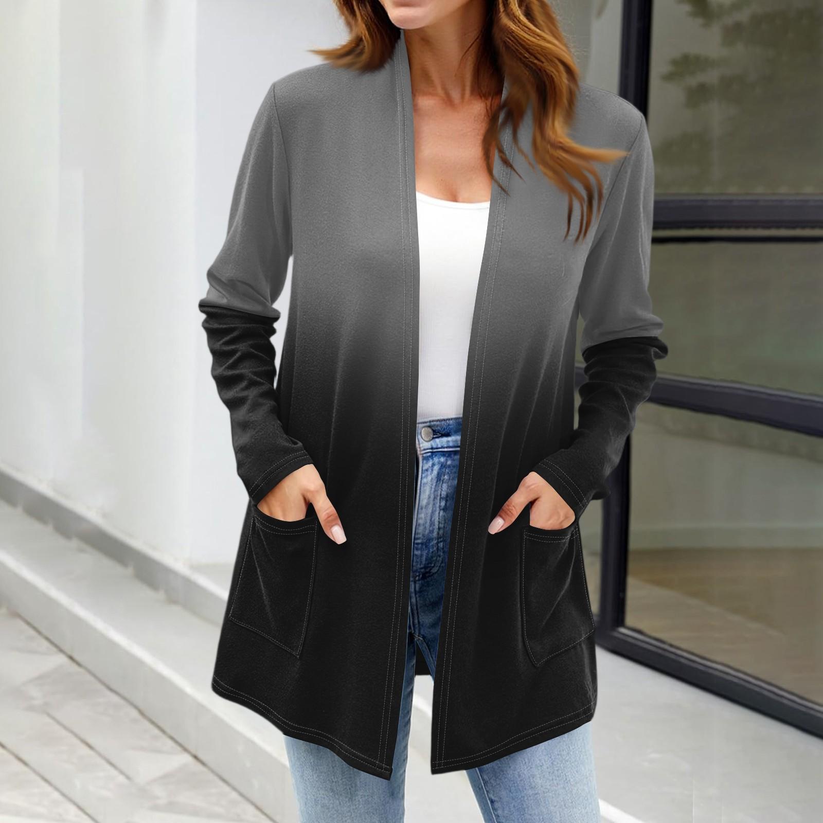 

Жіночі легкі кардигани з відкритим передом, з довгим рукавом, повсякденні, вільні, тонкі, з кишенями L