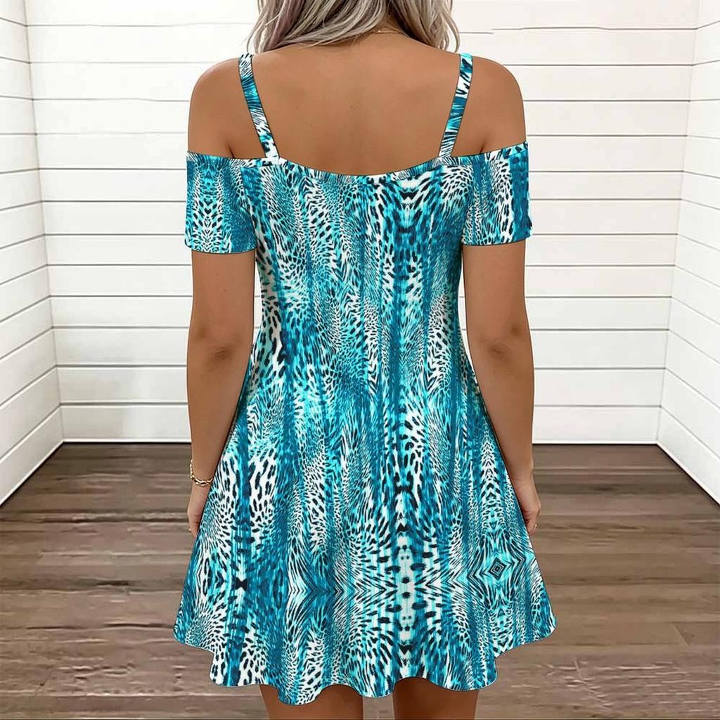 Women Shoulder Strap Plus Size Dress Elegant Floral Printed Loose Summer Vacation Dress