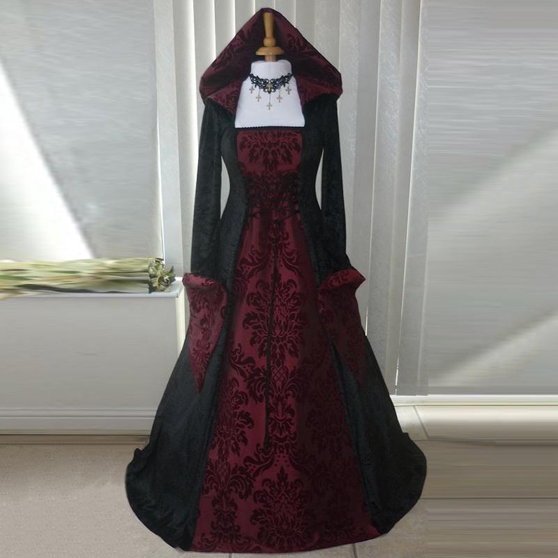 Vintage Gothic Maxi Dress Flare Sleeve Floral Medieval Renaissance High  Waist Cosplay Hoodie Dress  buy at low prices in the Joom online store