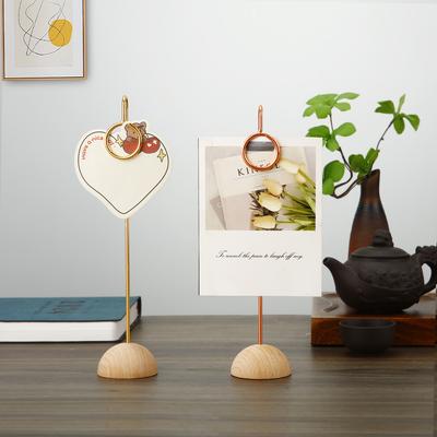 1Pcs Metal Memo Clip with Wooden Base DIY Memo Picture Clip Note Card Desk Paper Clip Holder for Wedding Party Decor