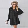 Women's Turn‑Down Collar Long Sleeve Loose Fit Button Front Denim Shirt Dress Casual A‑Line Mini Dress