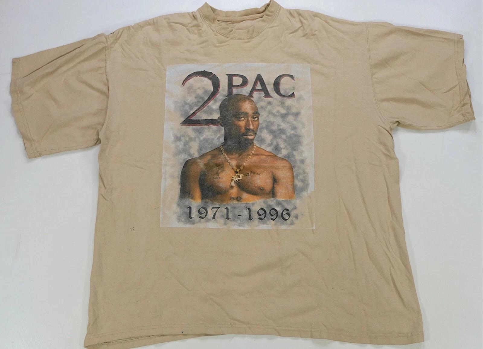 Rare VTG Tupac Shakur 2Pac 1971-1996 Memorial Photo T Shirt 90s Rapper Beige L