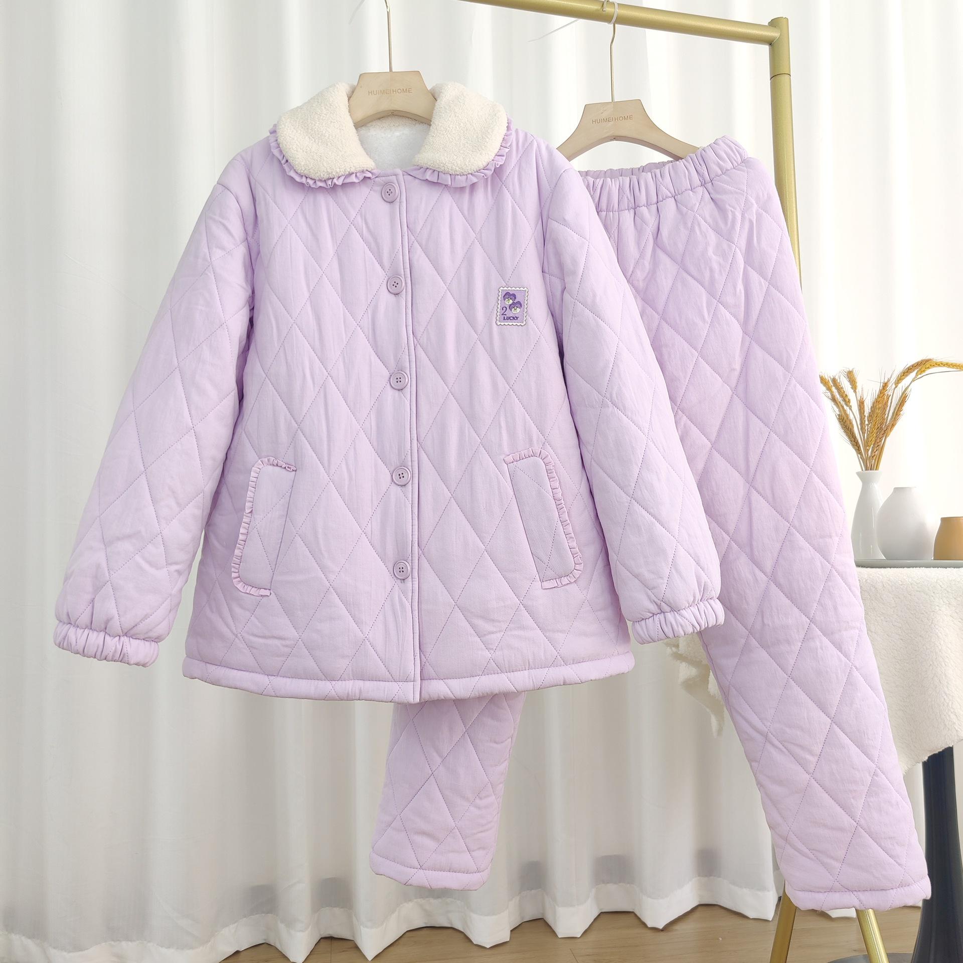 

Женская зимняя фланелевая стеганая пижама из кораллового флиса 2025: Комплект домашней одежды в стиле принцессы, трехслойный утолщенный M (80-110 jin)