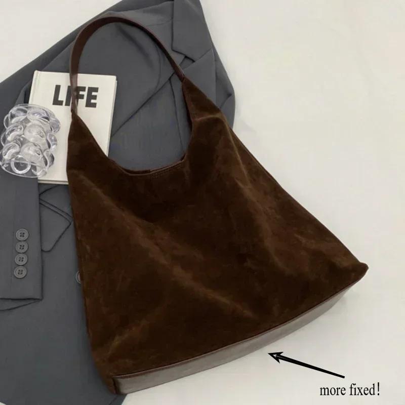 Autumn And Winter Vintage Women'S Bag Large Capacity Suede Shoulder Bag Solid Color Simple Versatile Bucket Bag Quality