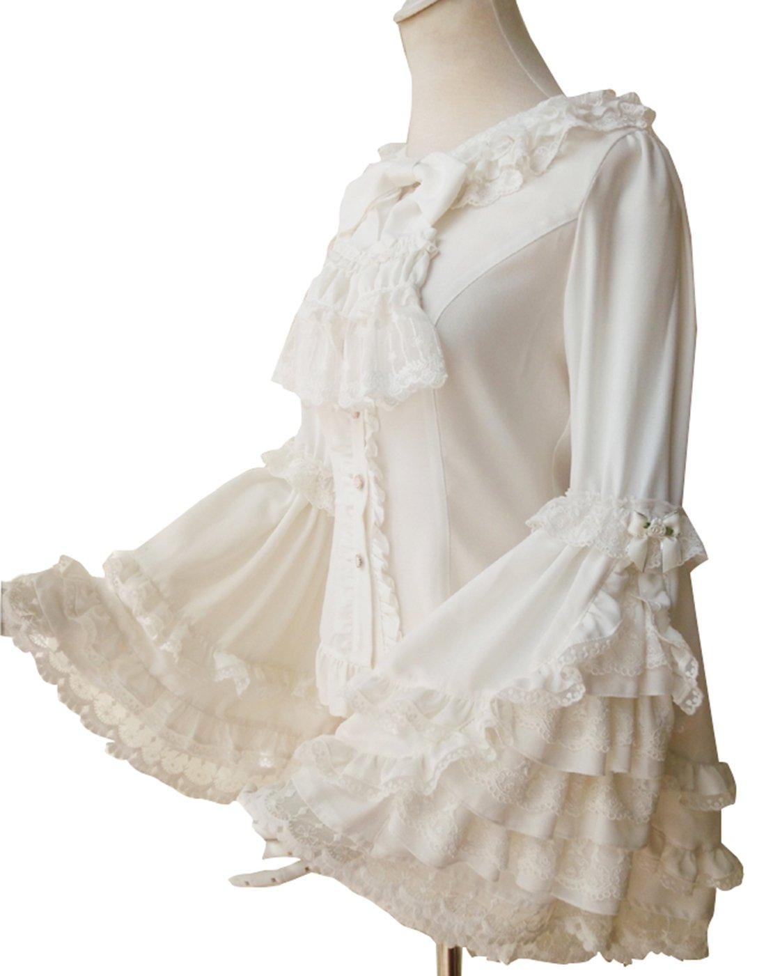 

Блузка Лолита Принцесса Длинный Круглый Молочный Лолита Рюши Принцесса Идеально для Чая Готический Готический Блузка Рубашка [cnstone] Рубашка, Рукава, Рукава, Воротник, белый