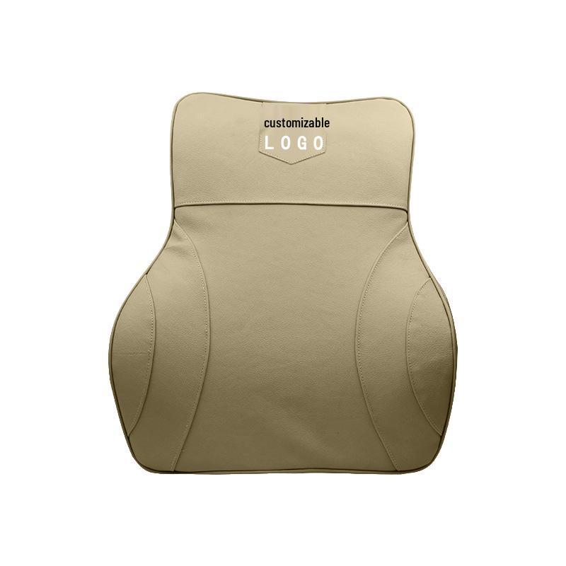 Customizable Mazda Leather Lumbar Support & Neck Pillow Set for Cars—Memory Foam, Cowhide, with Option to Add Logo