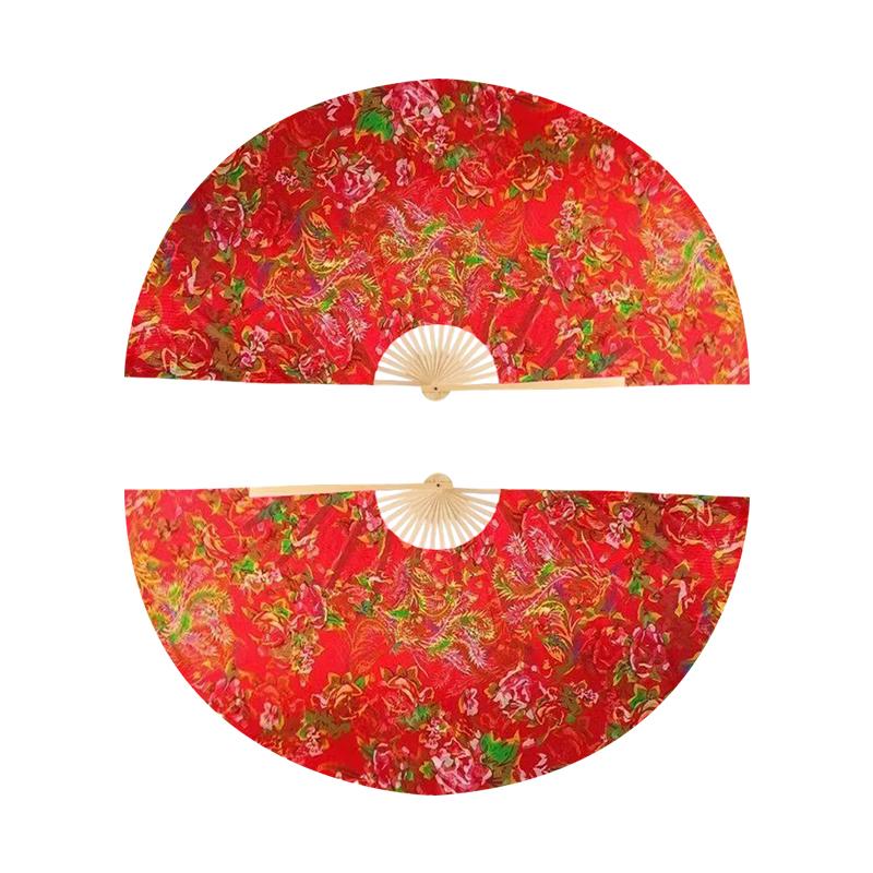 

1 Pair Chinese Northeast Yangko Dance Red Fan Square Dance Flower Fan Yangge Waist Drum Stage Performance Props