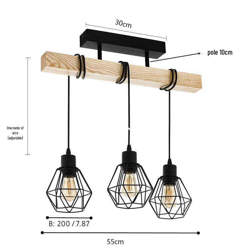 Black Wooden Art Pendant Lamp with 3 or 6 Heads for Restaurant, Coffee Shop, and Bar Counter