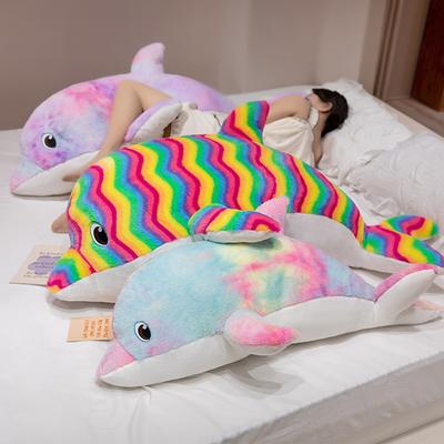 50-130cm Schattige Kleurrijke Dolfijn Pluche Speelgoed Reusachtige Afmeting Zee Dieren Kussen Knuffel Zacht Kussen Slaap Poppen ontworpen voor Kerstcadeaus