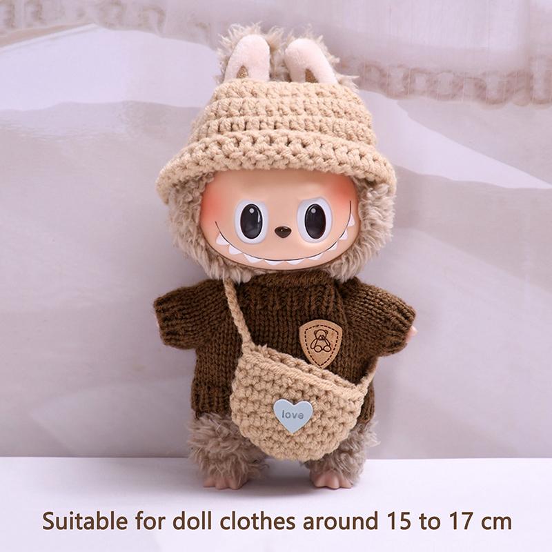 Labubu Anhänger der ersten und zweiten Generation, Pullover, Hut, kleine Umhängetasche, Labubu Anzieh-Babykleidung