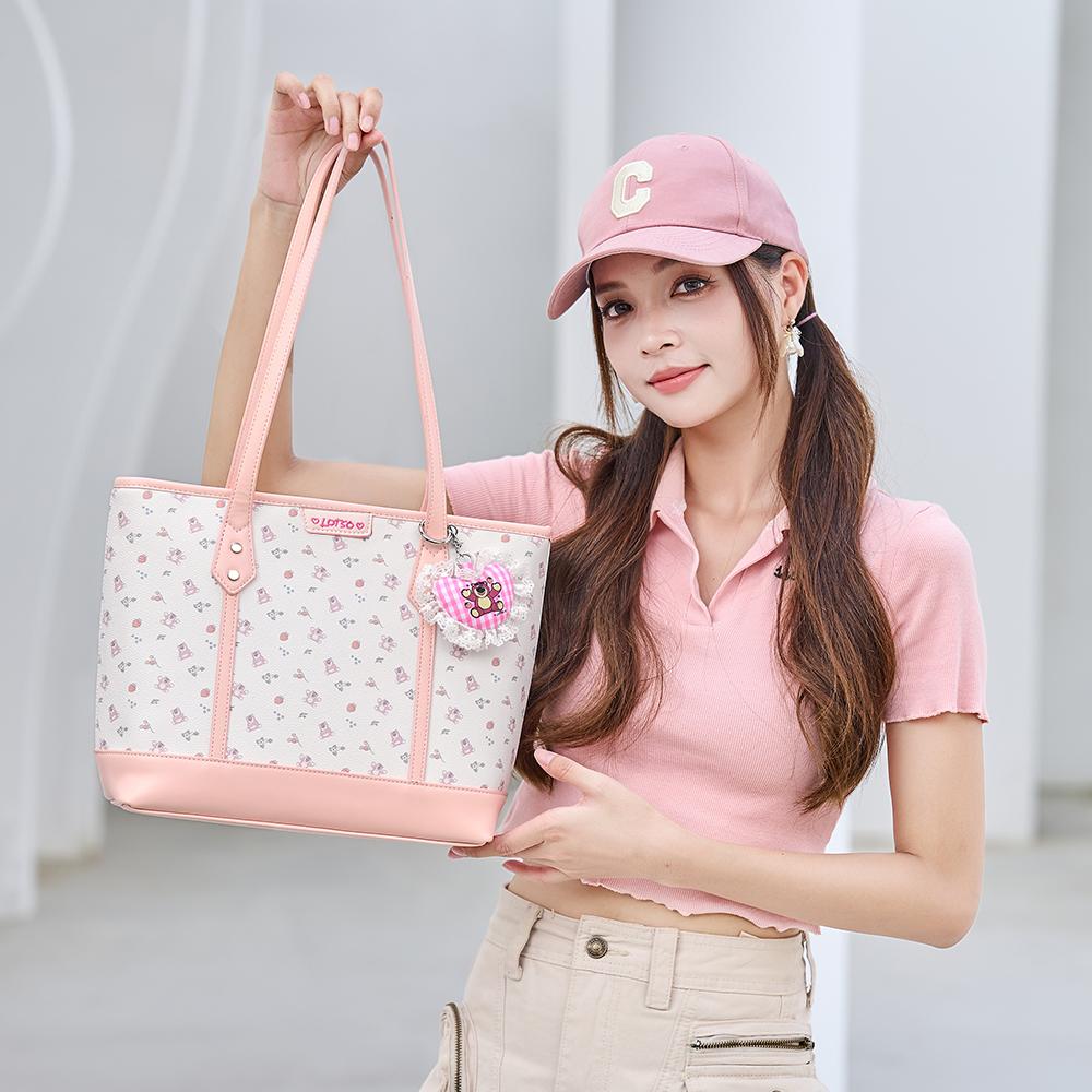 New Disney Strawberry Bear Series PVC Tote Bag, Shopping Bag, Shoulder Bag Women's Pink BMK-72842