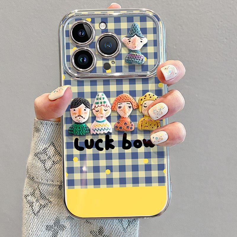 

Подходит для 16pro Чехол для телефона с ремешком 15 High-end и Niche Plaid Фигурка персонажа iphone14pro бездна