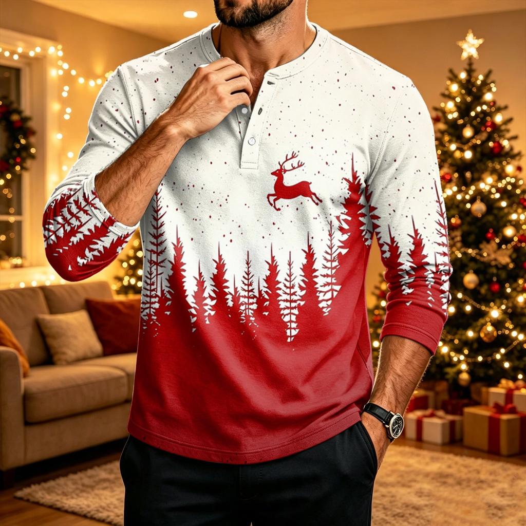 Men's Christmas Printed Long Sleeve Shirt