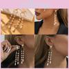 Trendy Faux Pearl Dangle Earrings With Gold Plated Asymmetric Tassel Design