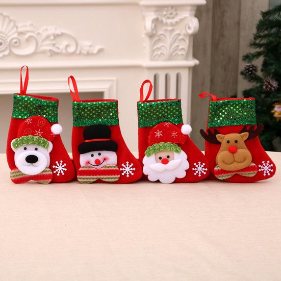 Mini Christmas Stockings 6 Inch Small Christmas Stockings with Glitter Sequin Cuff 3D Snowman Bear Santa Claus Reindeer Hanging Socks