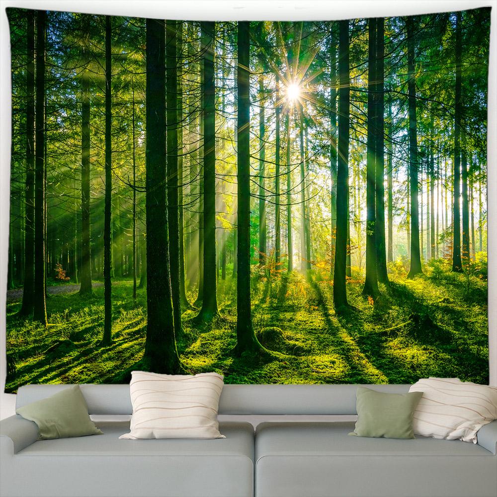 Waterfall Tropical Plants Trees Natural Scenery Garden Wall Hanging Home Living Room Dormitory Decoration Landscape Tapestry