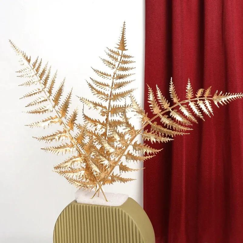1/3/5Pcs Maple Leaves Gold Artificial Flowers Eucalyptus Home Decoration Outdoor Party DIY Tree Branch Accessories Wedding Decor