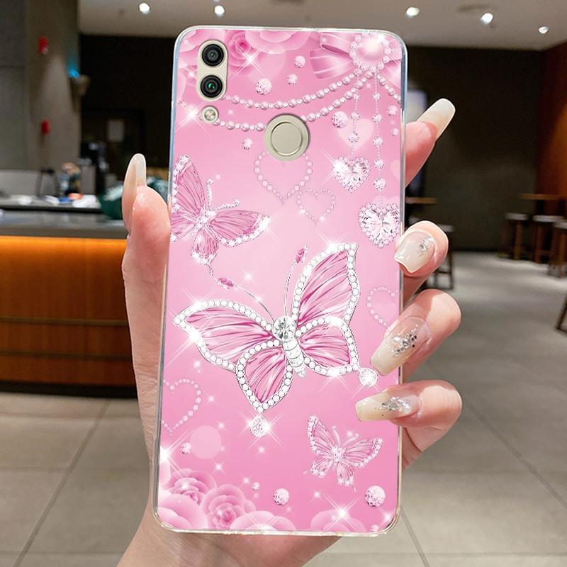 For Huawei Honor 8C Case BKK-LX2 BKK-LX1 BKK-L21 Back Cover Clear Luxury Butterfly Fashion Flowers Soft TPU Silicone Phone Case