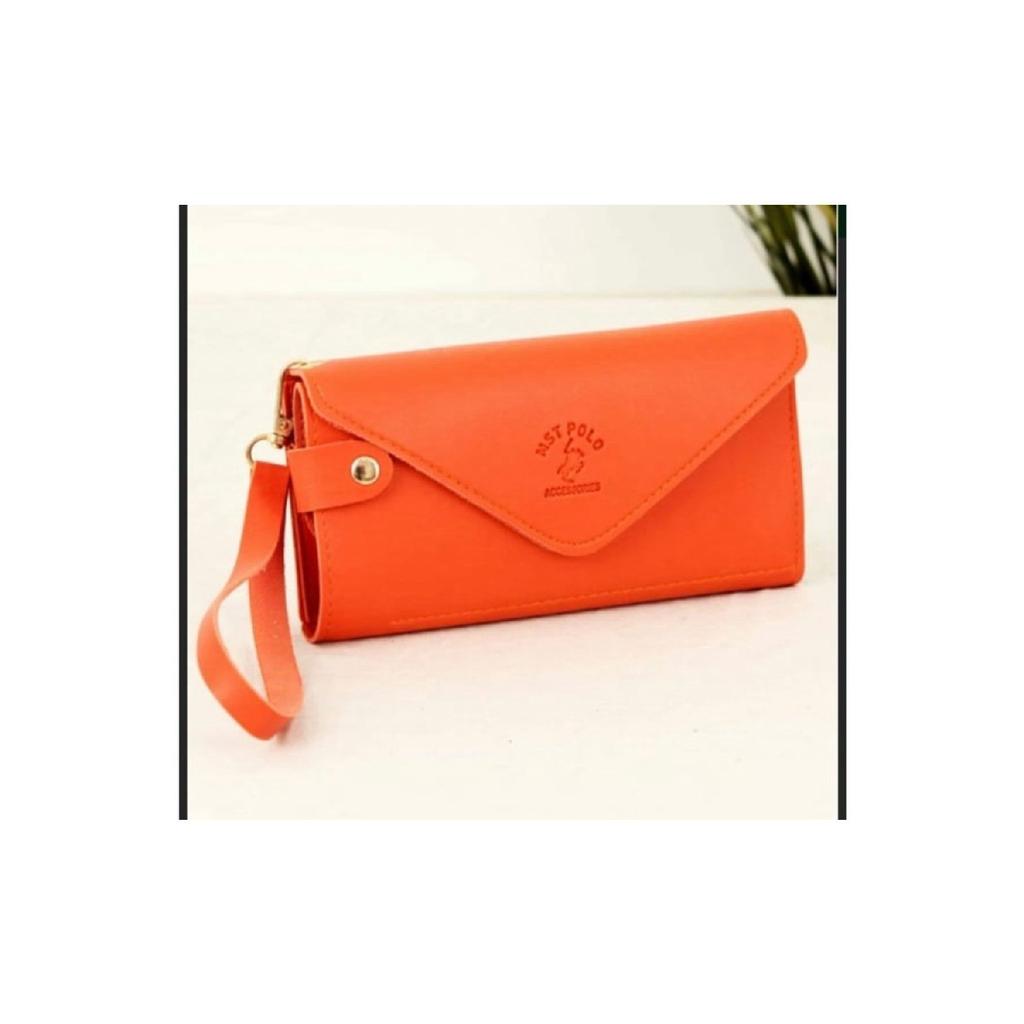 Orange Card Holder Large Size Wallet With Zippered Compartment Plc1088