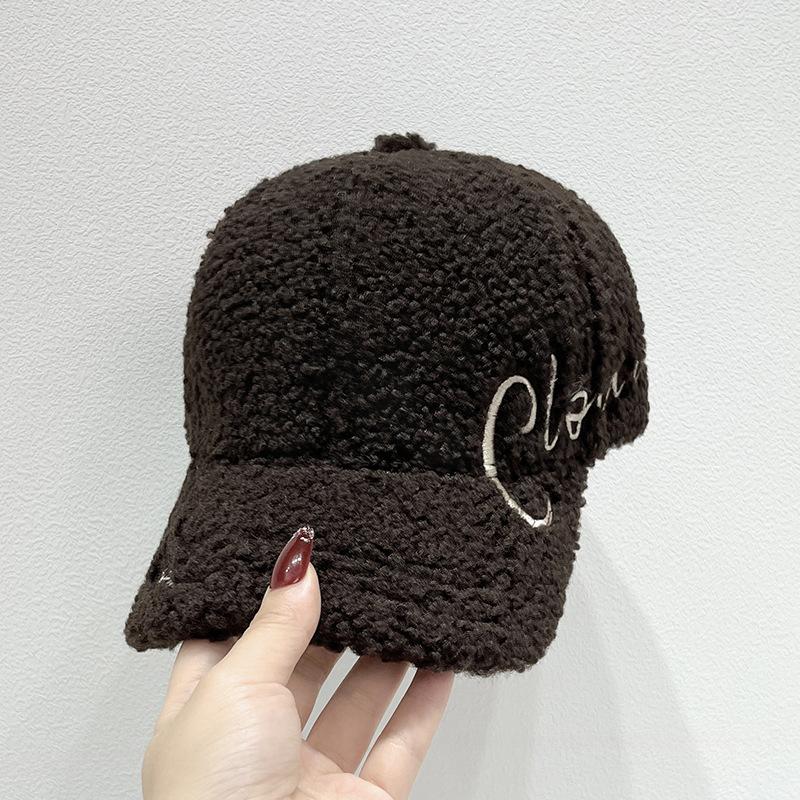 Autumn and Winter New Lamb Wool Embroidered Letter Baseball Cap Women's Outdoor Warm Fashion Cap