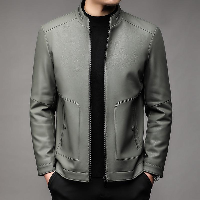 Мужская куртка из натуральной кожи, мужская куртка из овчины с деловыми лацканами для папы среднего возраста, весна и осень, новая кожаная куртка 170