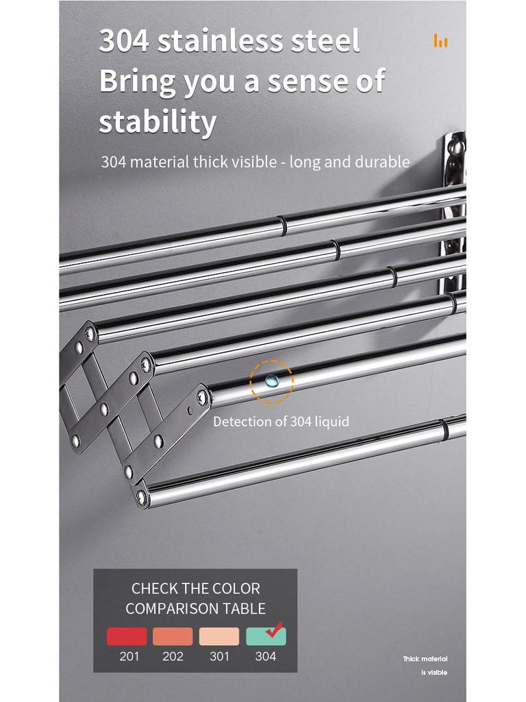 304 Stainless Steel Retractable Double/Single Bar Bathroom Towel Rack with Folding Storage