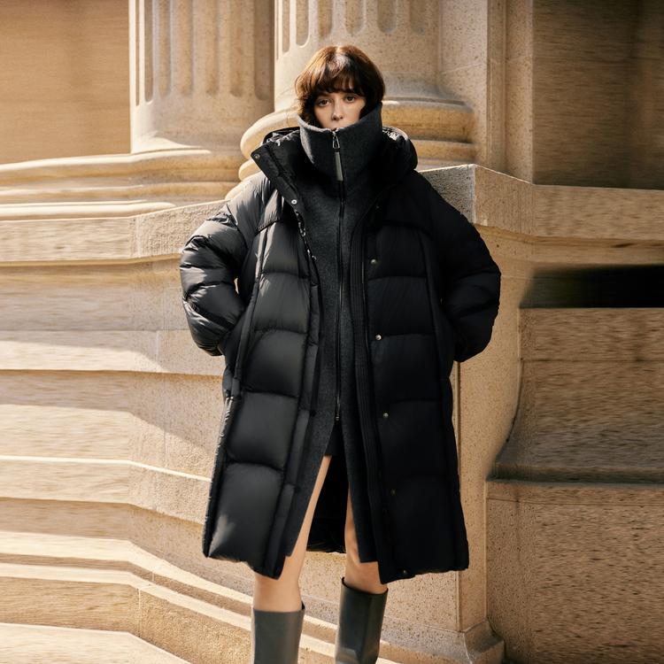 ELLE Paris Series French Fashion Design Long 90 Goose Down Casual Loose Solid Color Thick Long Sleeve Hooded Puffer Jacket Women Outerwear EY49609