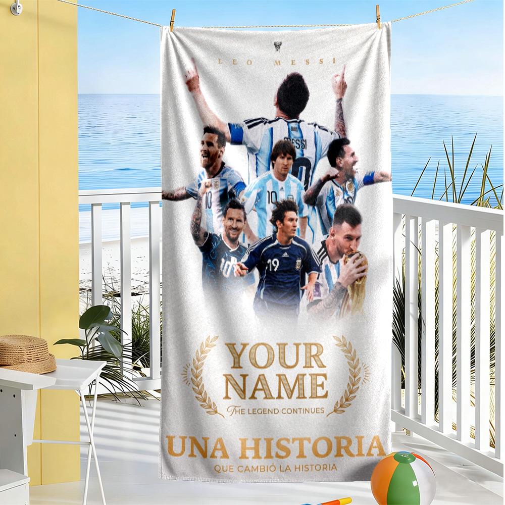 Football Messi Personalized Name Beach Towel Quick-Dry Soft Microfiber Suitable for Swimming Gym Camping Yoga Vacation