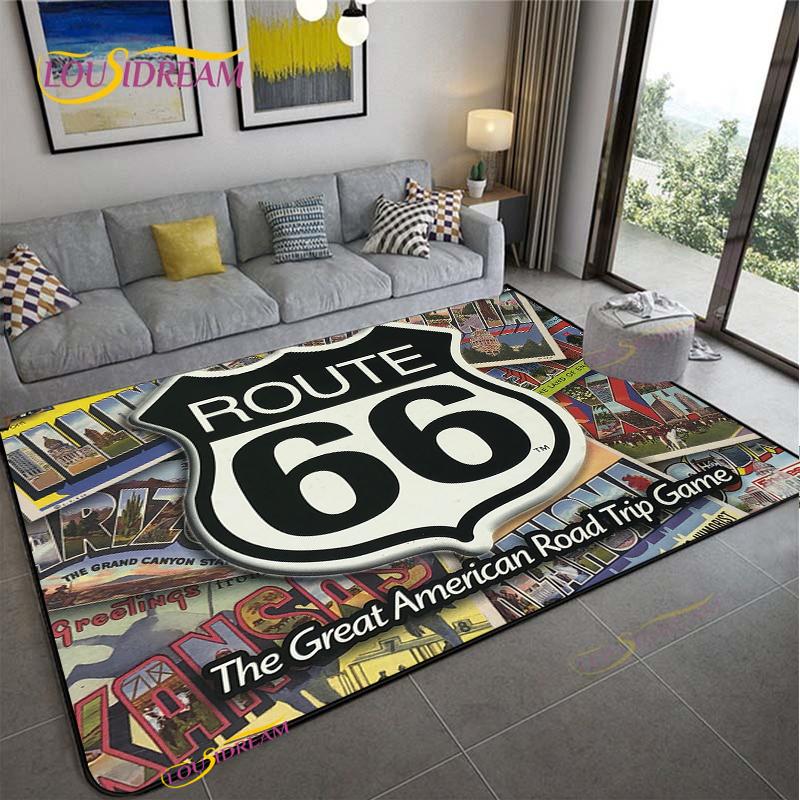 Route66 Motorcycle Carpet for Living Room Bedroom Rugs Kitchen Kids Door Unslip Floor Mats Birthday gift photography props Rug