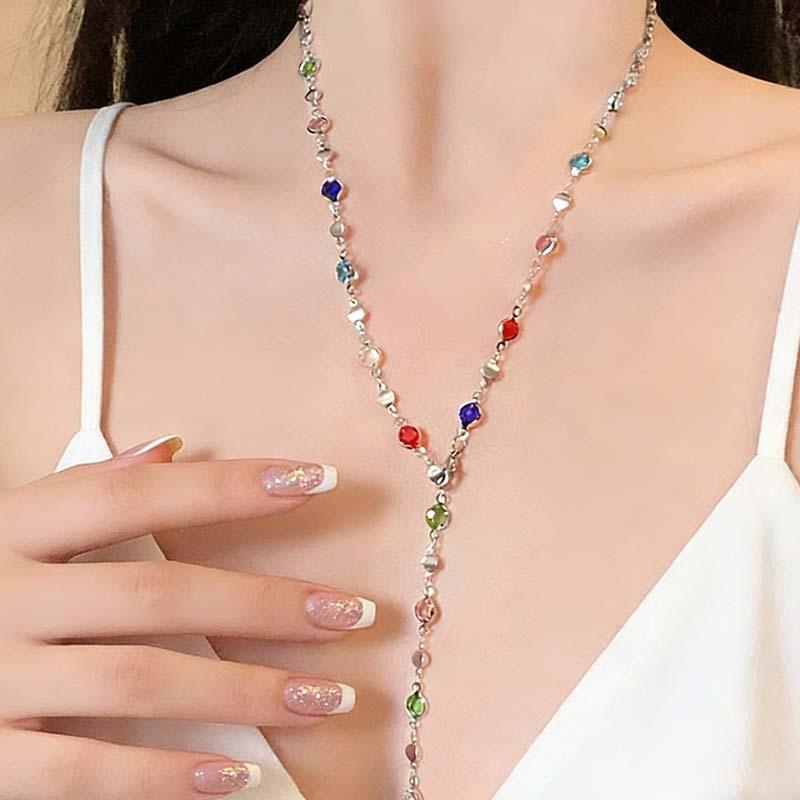 Flower Pendant Layered Necklace Gold Plated Colorful Crystal Chain Choker Y2K Aesthetic Jewelry For Women A9