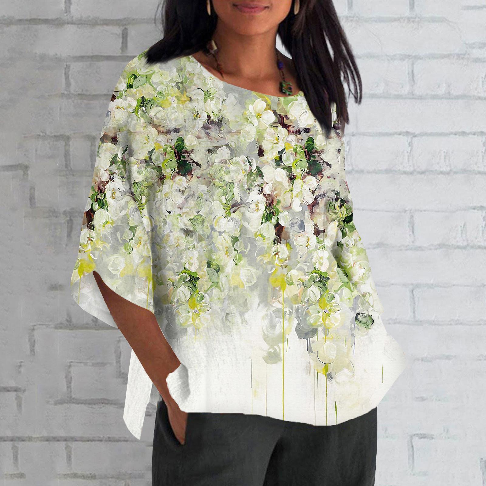 

Women s Fashion Half Sleeve Round Neck Printed Loose Casual Shirt Top XXXXL зелений