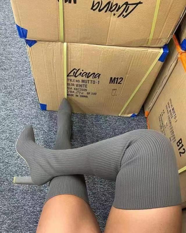Damskie buty za kolano Zimowe za kolano Dzianinowe Elastyczne Skarpetki Buty Ciepłe Seksowne Szpilki Obcasy Szpiczaste Długie Buty 35-43 botas mujer