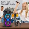Outdoor Portable Speaker BT 5.0 6.5 Inch Stereo Subwoofer LED AUX Karaoke Machine with Mic FM Radio RGB Party Sound Box