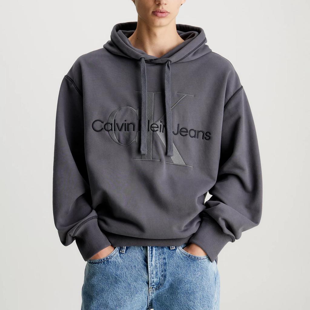 Calvin Klein Jeans Minimalist Letter Embroidered Loose Hoodie Long Sleeve Sweatshirt Men Hoodies Washed-Black J30J324623-PT2