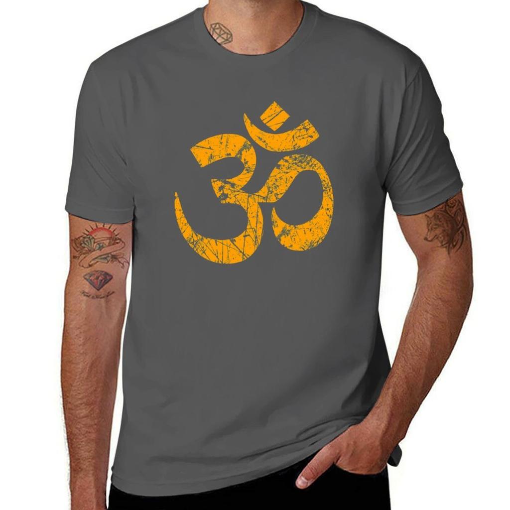 Om Yoga Spiritual Symbol In Distressed Style Tshirt Work Wear Lightweight Tee