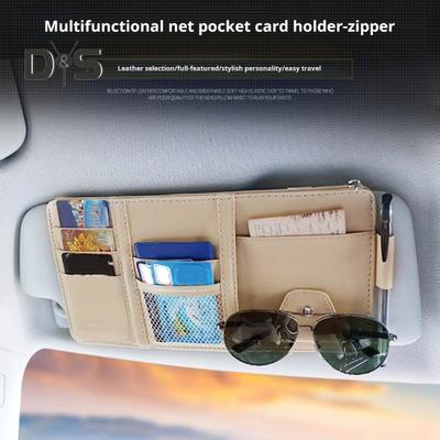 Car Sun Visor Organizer ID Card License Holder with Elastic Band Auto Sun Visor Storage Pouch Interior Organizer for Car SUV Truck
