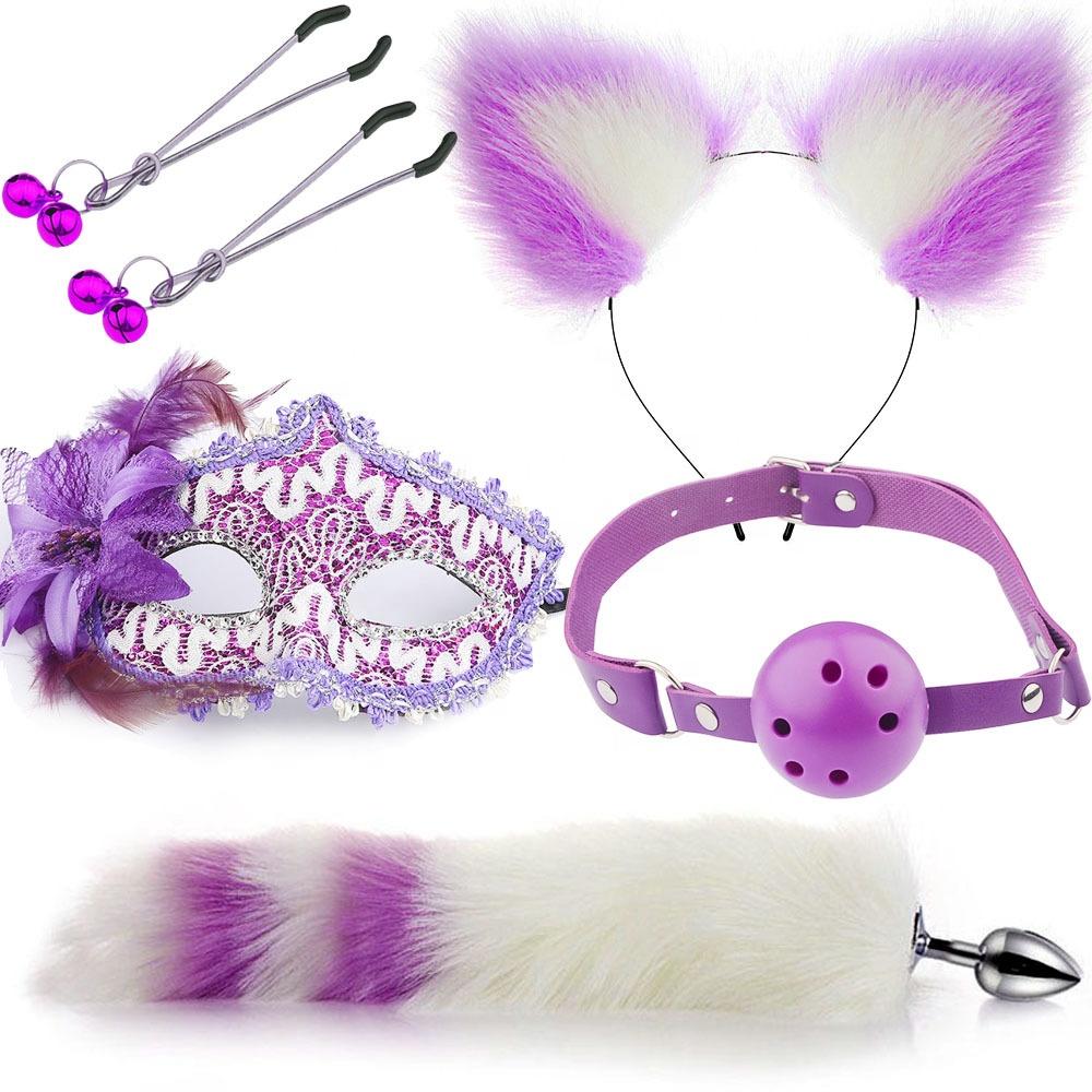 Popular Hot Sell Sex Lesbian Cat Ears Hair Band Nipple Clip Plug Anal Adult fox Cat Tail Anal Butt Plug Sex Toys for Woman