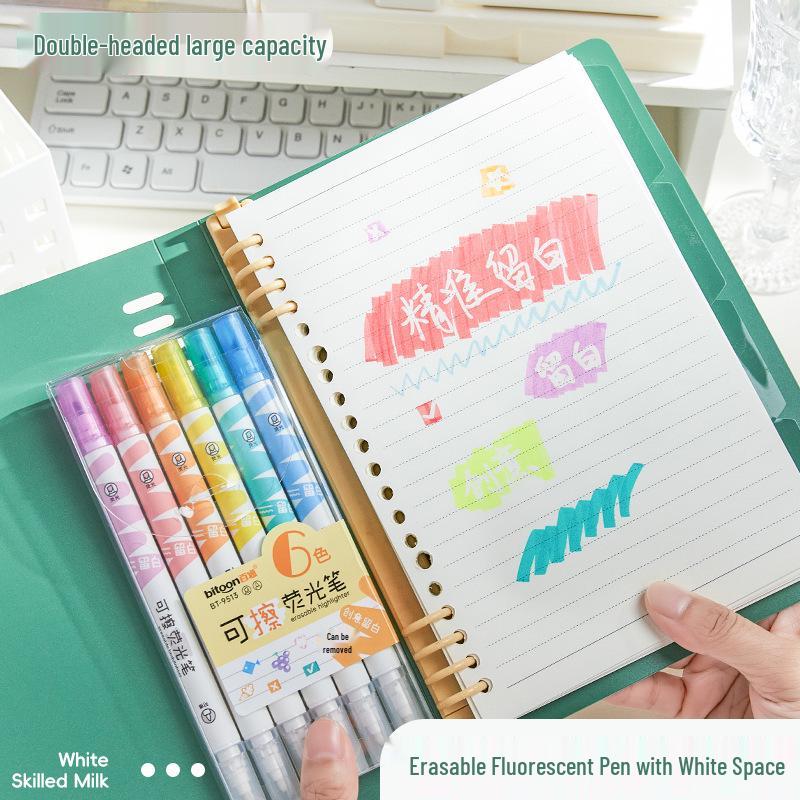 

Baitong 6-Color Erasable Fluorescent Marker Set for Students - Highlighting & Doodling Chisel Tip