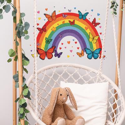 Personalisierte Aquarell Regenbogen Schmetterling und herzförmige Schlafzimmer Spielzimmer Heimverschönerung Wandaufkleber